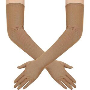 Women's Tulle Mesh Khaki Long Stretchy Gloves Halloween Party Wedding Costume